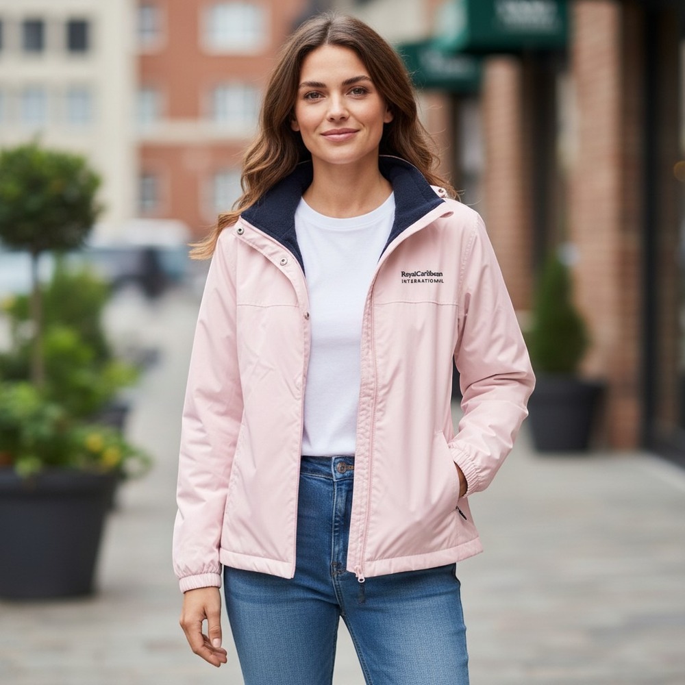 Spring Mountain Jacket L Pink Excellent Royal Caribbean Fleece Lined Windbreaker